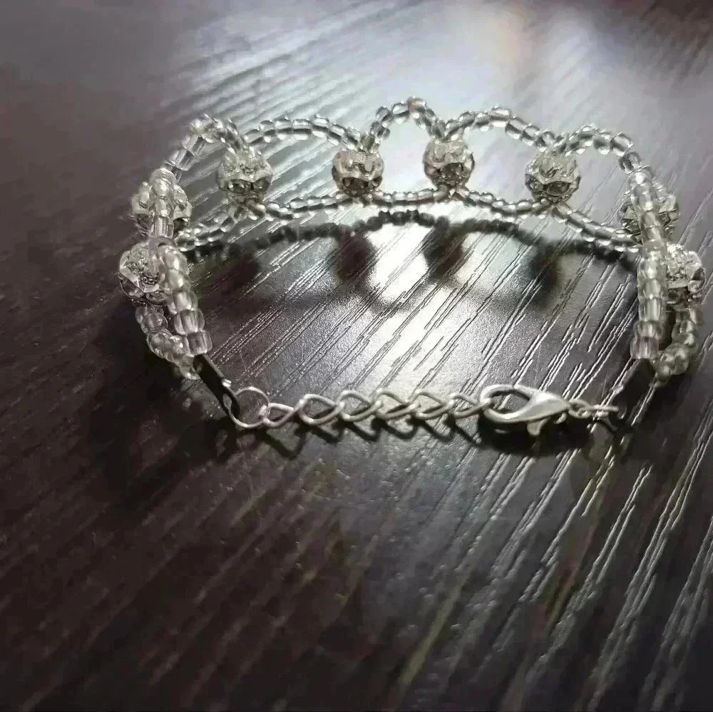 Handmade rhinestone beaded bracelet - Picture 3 of 4